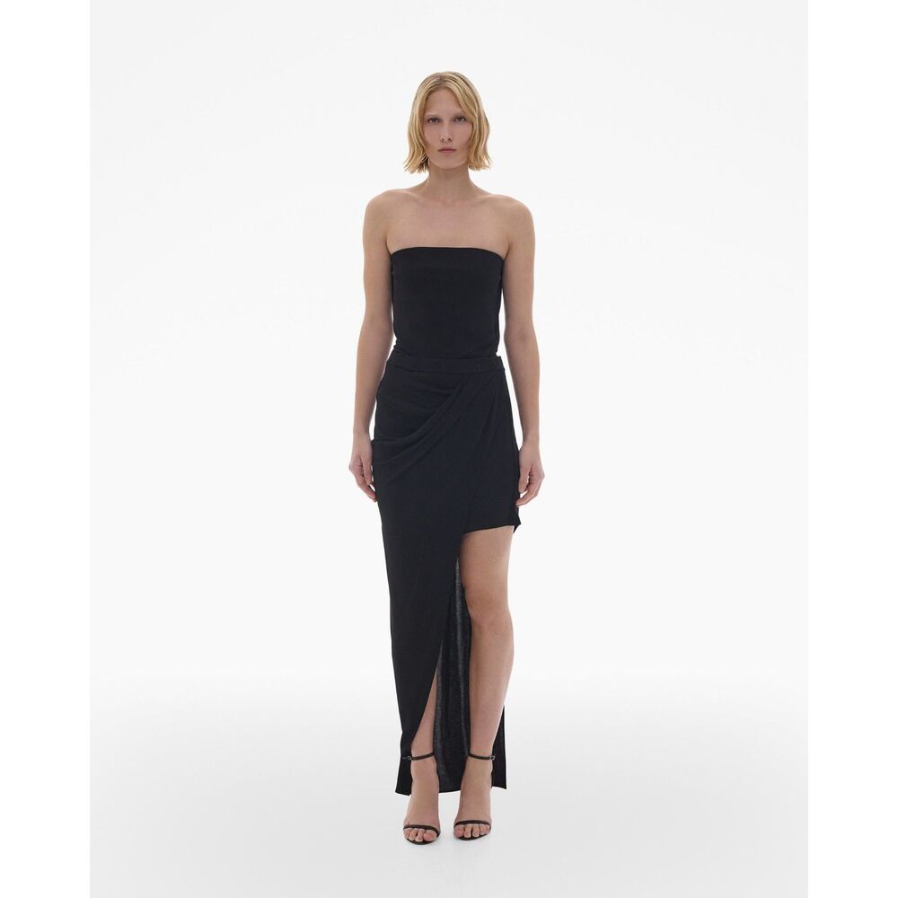 Helmut Lang Black Asymmetrical Drape Slit Skirt Lightweight 100% Viscose M